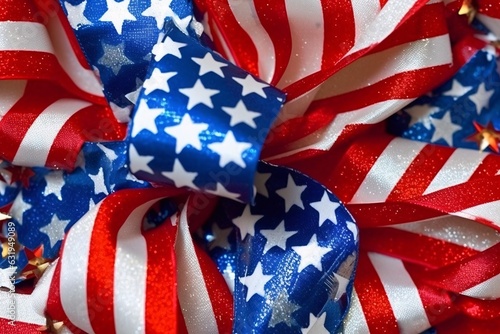 Closeup of United States of America flag, shallow depth of field. USA independence day.