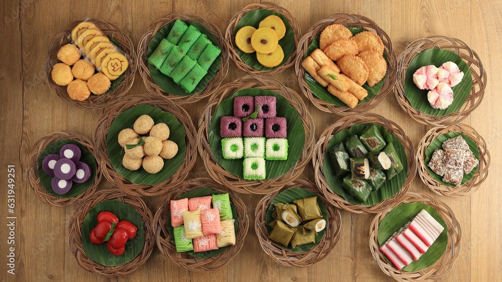 Various Colorful Jajan Pasar, Traditional Indonesian Snack. Various Colorful Jajan Pasar, Traditional Indonesian Snack.