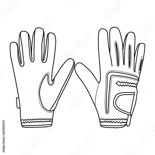 Template vector motorcycle gloves,suitable for your custom gloves, outline vector doodle illustration,  front and back view, isolated on white background.
