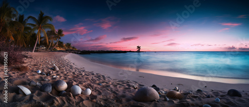Fotografia Breath-taking midnight coral sunset background with pretty sea view and shorelin