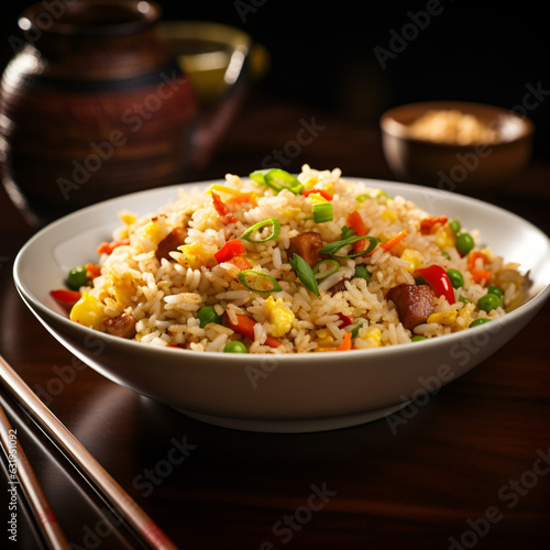 Professionally shot Chinese fried rice in white bowl mock-up