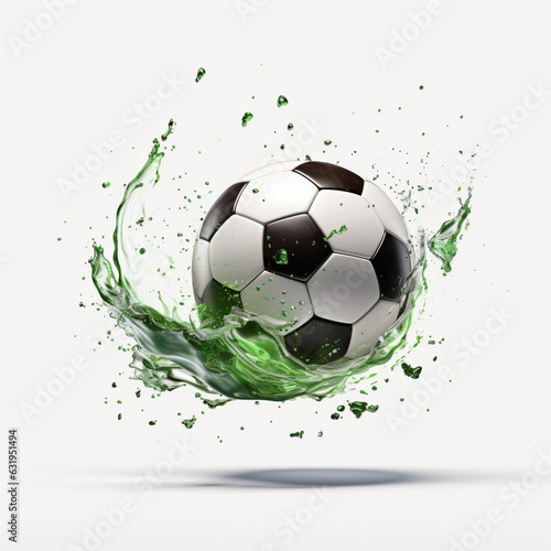 Intense shot of football going into a goal white background mock-up