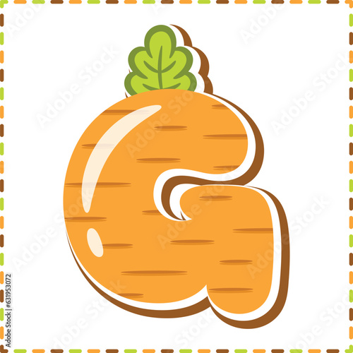 English Alphabet letter G cute carrot theme drawing