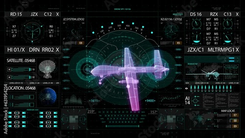 Military drone HUD interface screen. High quality 4k footage