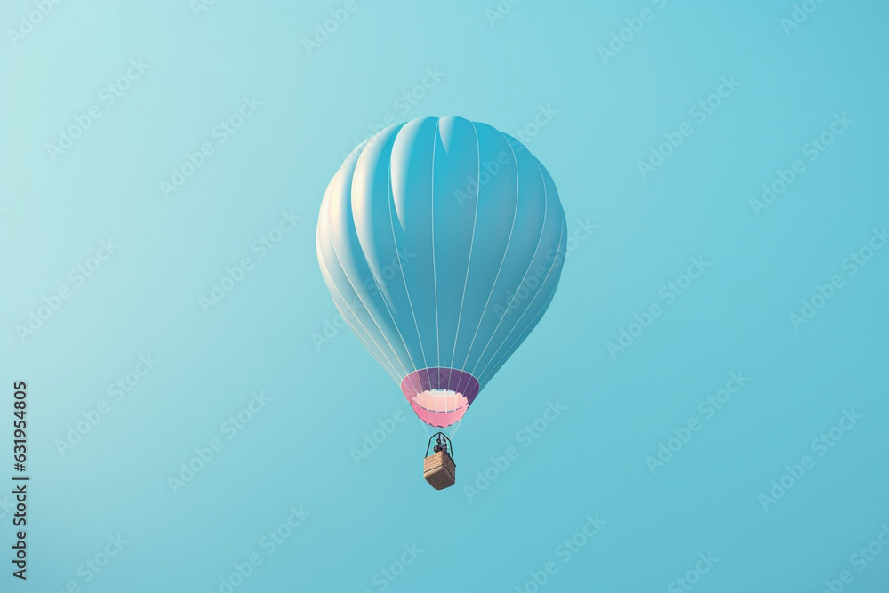 Naklejka premium A blue hot air balloon isolated on a blue sky background