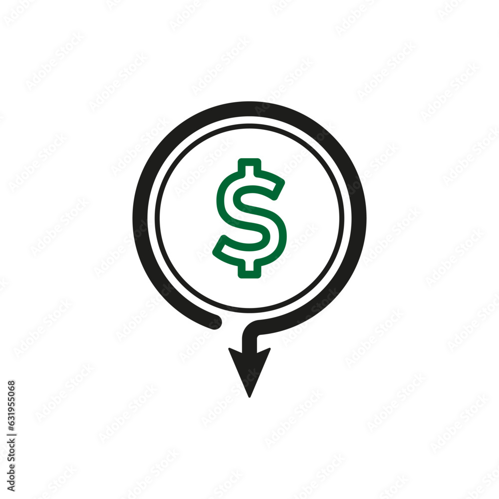 Dollar down icon. Cost reduction design. Vector illustration. Eps 10. Dollar down icon. Cost reduction design. Vector illustration. Eps 10.