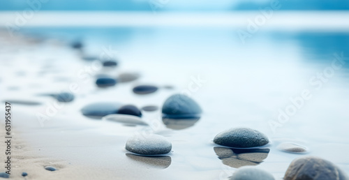 Canvas Print Zen stones in water with reflection, peace meditation relaxation concept