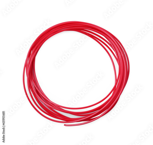 Φωτογραφία Red plastic filament for 3D pen on white background, top view