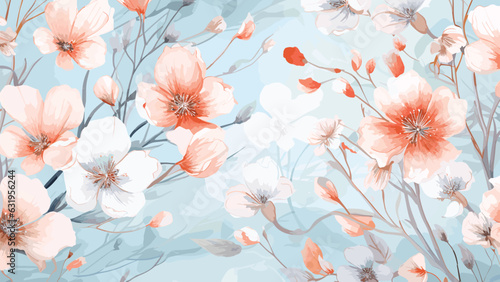 Flowers seamless pattern background watercolor  © makna