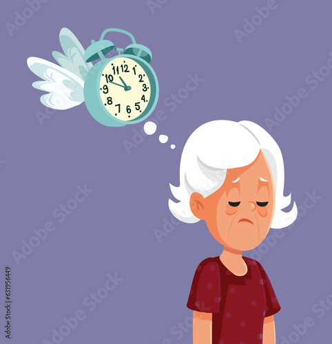 Nostalgic Senior Woman Thinking about Time Passing Vector cartoon. Sad unhappy elderly person suffering loss of a loved one

