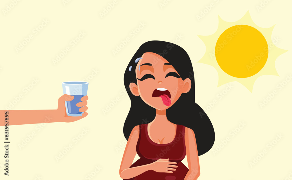 Pregnant Woman Feeling Thirsty During Hot Summer Days Vector Illustration. Mother to be suffering consequences from heatstroke in extreme weather
Pregnant Woman Feeling Thirsty During Hot Summer Days Vector Illustration. Mother to be suffering consequences from heatstroke in extreme weather