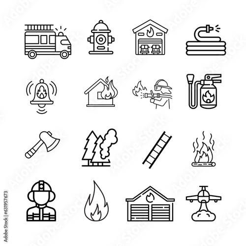 Icon set. Pemadam kebakaran vector illustration style,