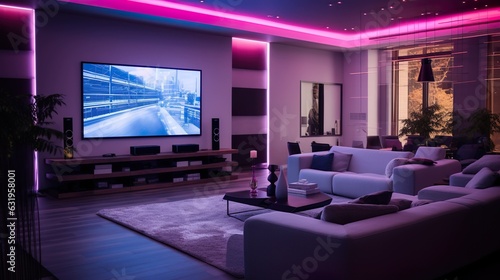 Colored LED lighting home cinema living room interior