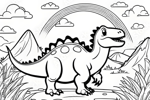 High details Cute dinosaur coloring page with rainbow Generative AI