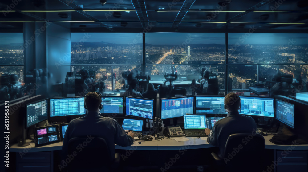 A control room central monitor with multiple monitors A control room central monitor with multiple monitors