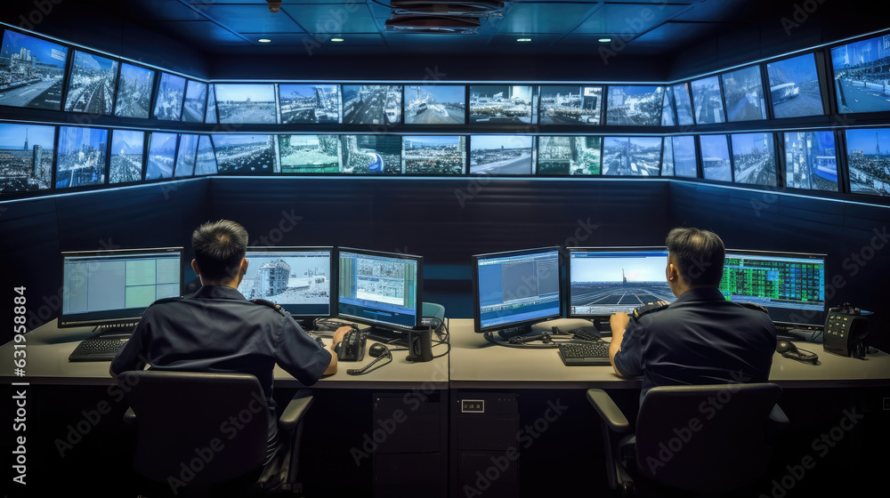 A control room central monitor with multiple monitors A control room central monitor with multiple monitors