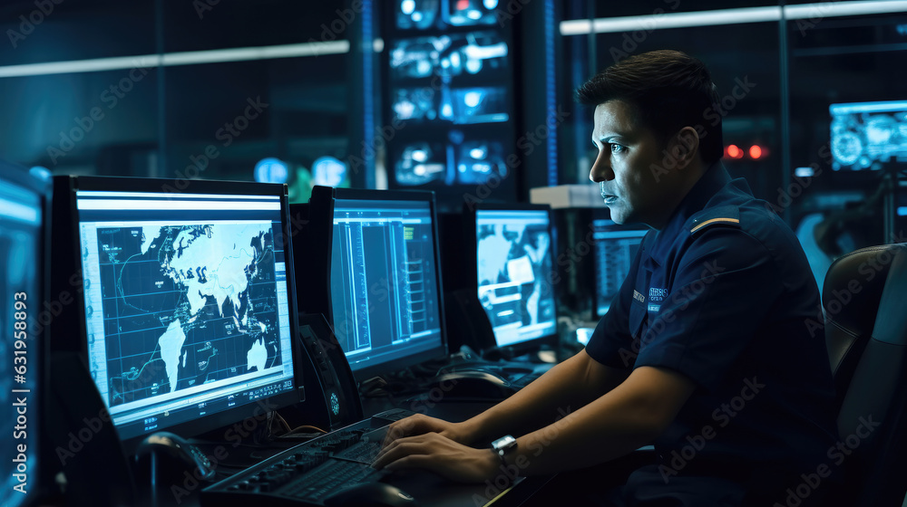 A control room central monitor with multiple monitors A control room central monitor with multiple monitors