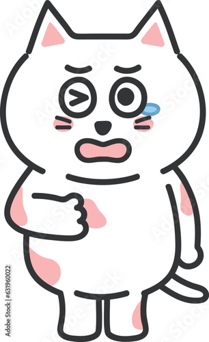 White cartoon cat became whole body itches, vector illustration.