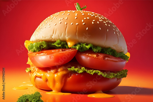 Hamburger tomato onion with cheese dripping © MdAl