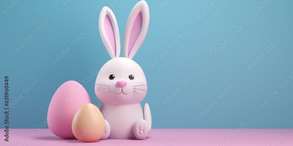 Fototapeta premium Easter Egg invitation greeting with easter cute smile bunny, happy easter background with bunnies