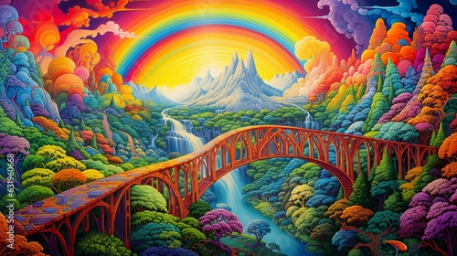 colorful nature with a interesting bridge