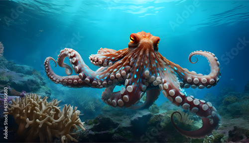 Octopus swimming at Pacific ocean. © May