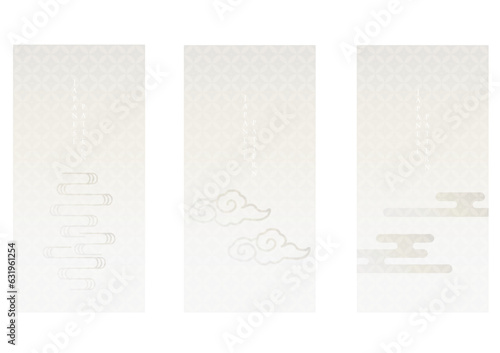 Japanese background with hand drawn wave elements vector. Gold line pattern with ocean object in vintage style.