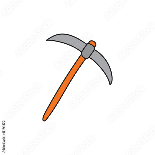 Kids drawing Cartoon Vector illustration pickaxe icon Isolated on White Background