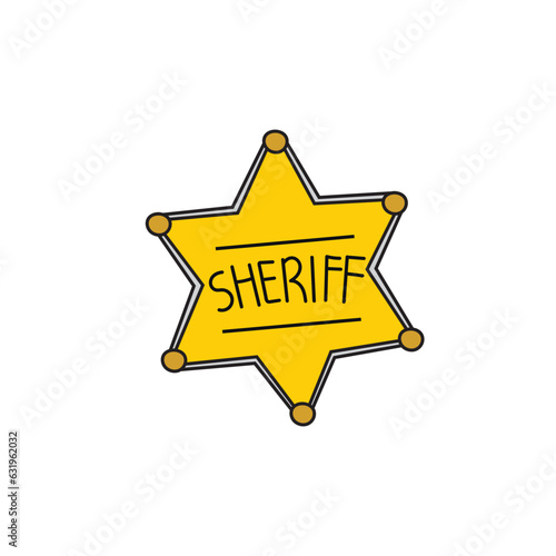 Kids drawing Cartoon Vector illustration sheriff star badge icon Isolated on White Background