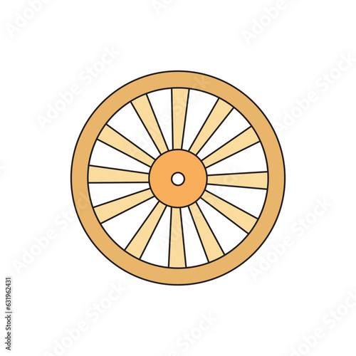 Kids drawing Cartoon Vector illustration wooden wheel icon Isolated on White Background