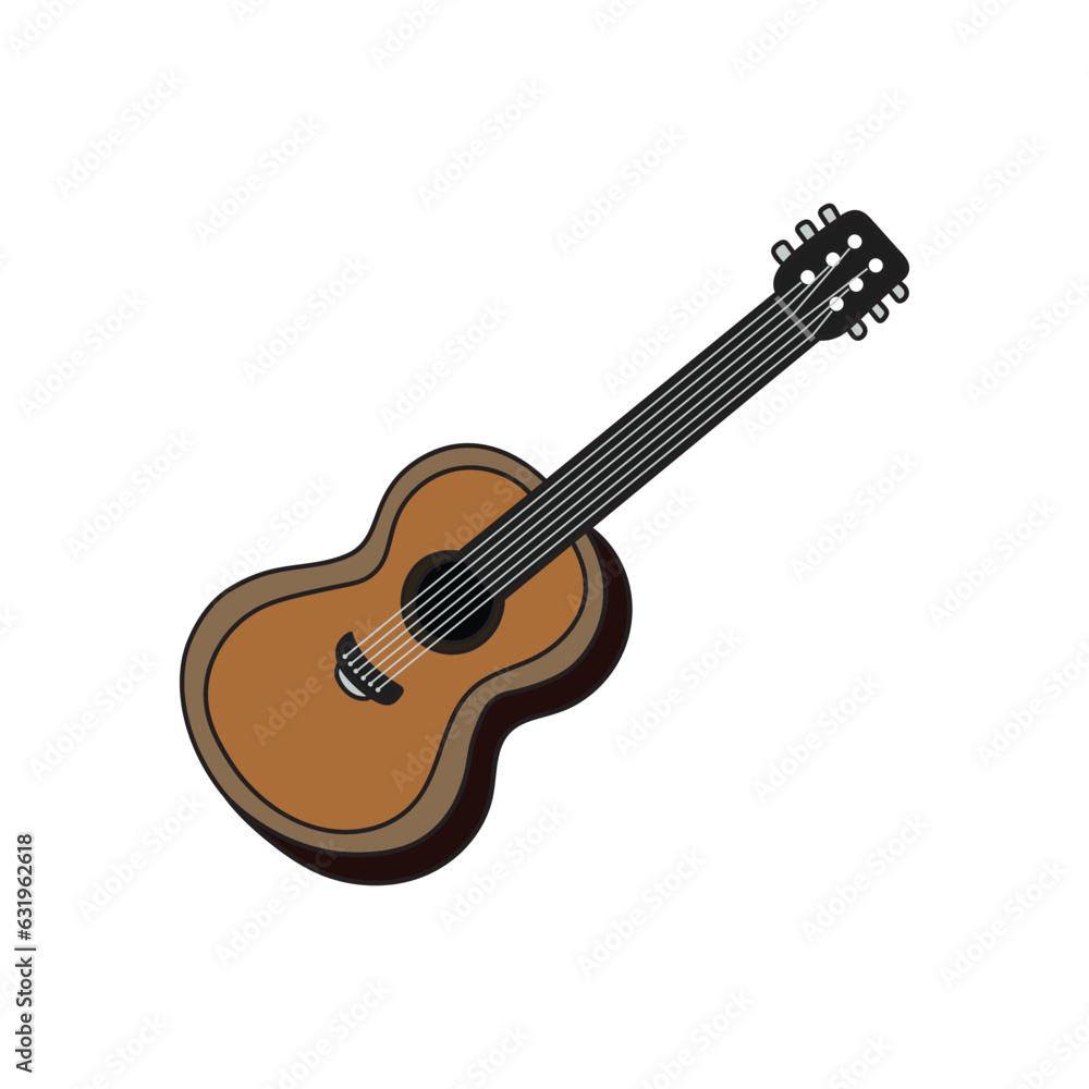 Kids drawing Cartoon Vector illustration classic guitar icon Isolated on White Background
