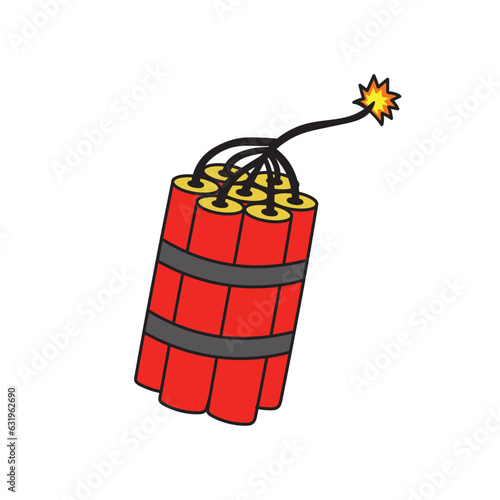 Kids drawing Cartoon Vector illustration dynamite on fire icon Isolated on White Background
