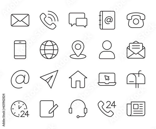 Contact us line icons set vector illustration. editable stroke