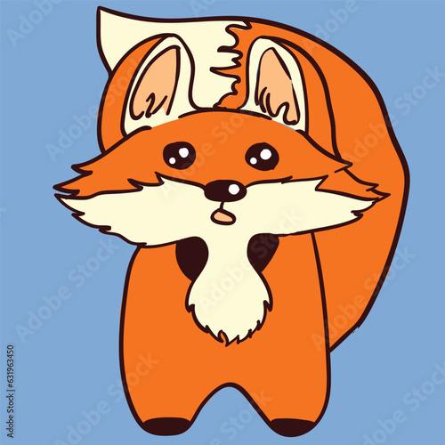 Cute cartoon red fox on a blue background. Frightened little fox vector.