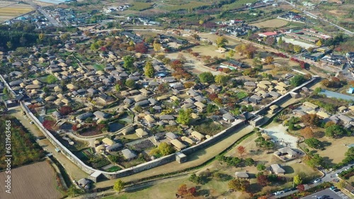 Aerial view of Naganeupseong Folk Village in autumn at South Korea. photo