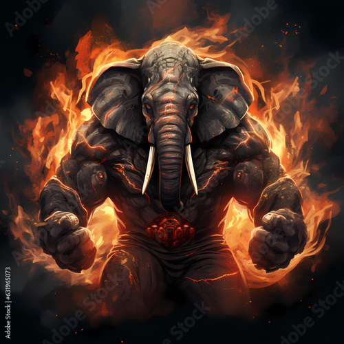 Strong Elephant On Fire