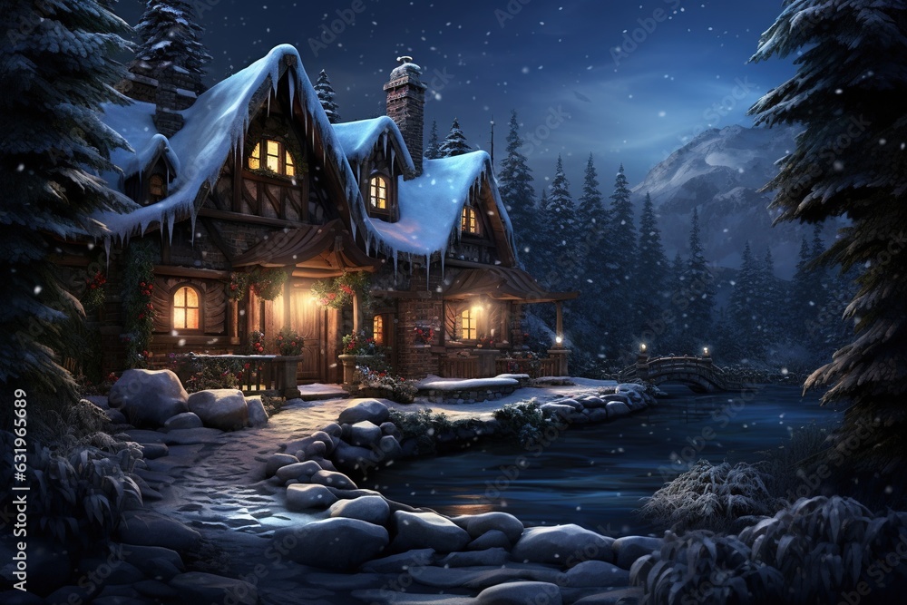 Exterior Design of a Wooden House during the XMas Event.