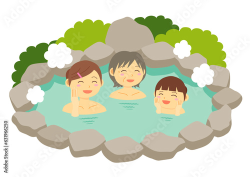 温泉に入る家族イラスト_女湯
