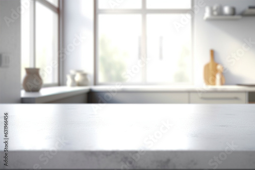 Blurred, light gray kitchen wall background. (Generative AI)