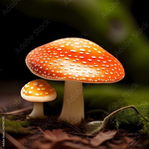 Photo of a close-up of a mushroom on the forest floor