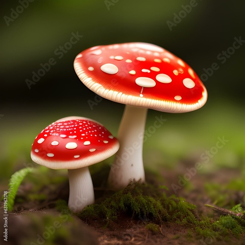 Photo of two mushrooms on the forest floor