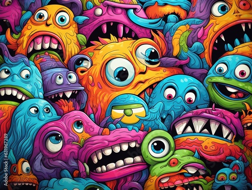 Monstrously Cute Cartoon Pattern Design Background Adorable Monster Mash Cute Cartoon Pattern