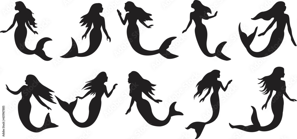 Mermaid silhouettes set. Vector illustration