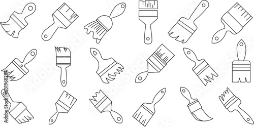Set of paint brush outline icons. Paint brush line icons. Vector illustration.