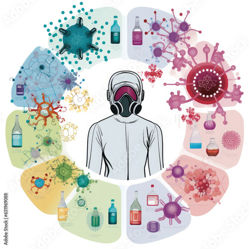 Obraz na płótnie Circle of virus around person in gas mask. w salonie