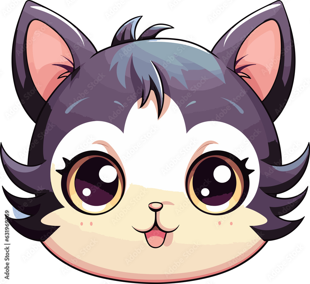 Kawaii Kitty Cat Head Cartoon Illustration