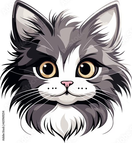 Cute Black Cat Head Cartoon Art