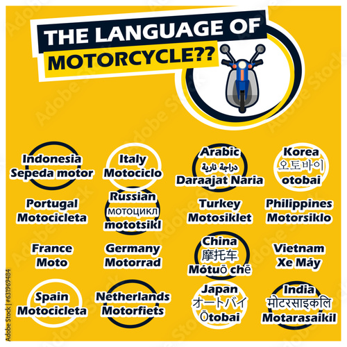 the language of motorcycle. 16 languages of motorcycle every country. suitable for learning language © RIFKI FAUZI 