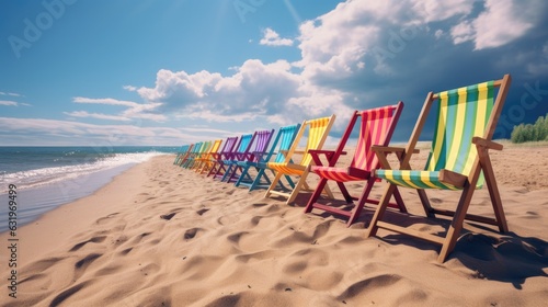 Wallpaper Mural A sunny beach with a row of colorful beach chairs. Generative AI Torontodigital.ca