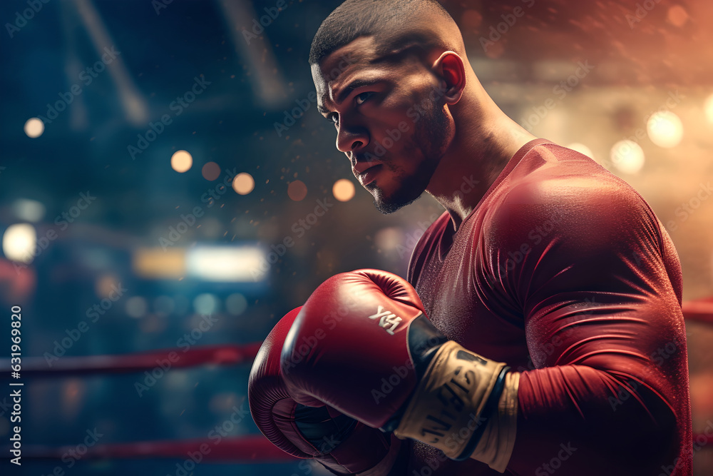 Athlete boxing in attack pose with angry face Athlete boxing in attack pose with angry face
